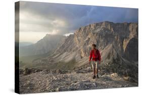 Hiker 'Sass De Stria' (Mountain), in Front of the Piccolo Lagazuoi, Province of Belluno-Gerhard Wild-Stretched Canvas