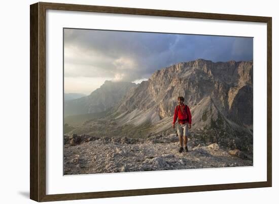 Hiker 'Sass De Stria' (Mountain), in Front of the Piccolo Lagazuoi, Province of Belluno-Gerhard Wild-Framed Photographic Print