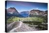 Hiker under Full Moon in Glacier National Park, Montana-Lindsay Daniels-Stretched Canvas