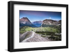 Hiker under Full Moon in Glacier National Park, Montana-Lindsay Daniels-Framed Photographic Print