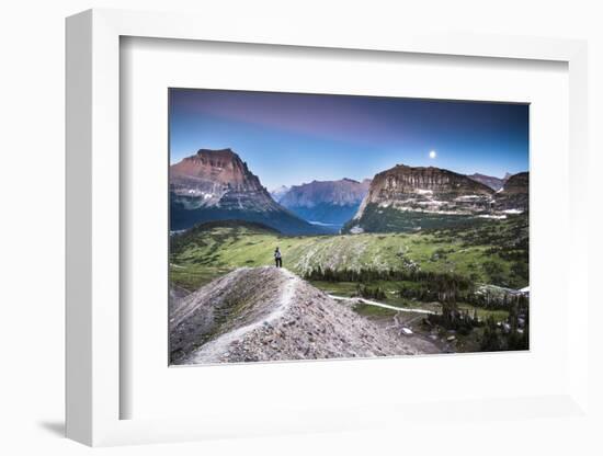 Hiker under Full Moon in Glacier National Park, Montana-Lindsay Daniels-Framed Photographic Print