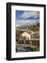 Hikers admire Ardez village surrounded by woods and snowy peaks Lower Engadine Canton of Switzerlan-ClickAlps-Framed Photographic Print