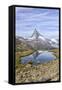 Hikers Admire the Matterhorn Reflected in Lake Stellisee, Swiss Alps-Roberto Moiola-Framed Stretched Canvas