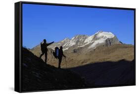 Hikers Admire the View of Alpi Graie (Graian Alps) Landscape, Gran Paradiso National Park, Italy-Roberto Moiola-Framed Stretched Canvas