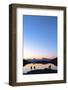 Hikers admiring Brenta Group Dolomites reflected in Lago Nero di Cornisello at dawn-Roberto Moiola-Framed Photographic Print