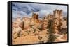 Hikers amongst hoodoo formations on the Fairyland Trail in Bryce Canyon National Park, Utah, United-Michael Nolan-Framed Stretched Canvas