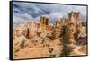 Hikers amongst hoodoo formations on the Fairyland Trail in Bryce Canyon National Park, Utah, United-Michael Nolan-Framed Stretched Canvas