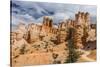 Hikers amongst hoodoo formations on the Fairyland Trail in Bryce Canyon National Park, Utah, United-Michael Nolan-Stretched Canvas