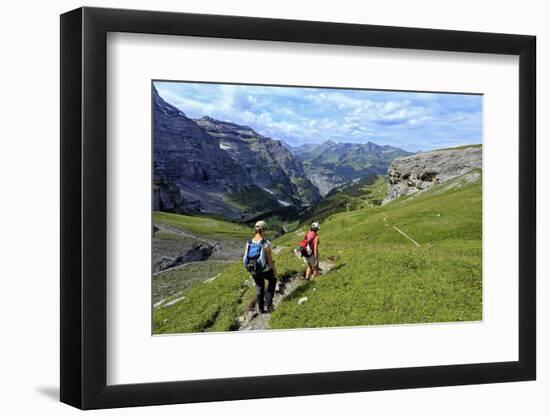 Hikers at Kleine Scheidegg, Grindelwald, Bernese Oberland, Switzerland, Europe-Hans-Peter Merten-Framed Photographic Print