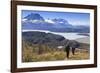 Hikers Descend a Grassy Slope with Lake-Eleanor Scriven-Framed Photographic Print