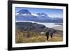 Hikers Descend a Grassy Slope with Lake-Eleanor Scriven-Framed Photographic Print