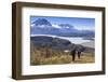 Hikers Descend a Grassy Slope with Lake-Eleanor Scriven-Framed Photographic Print