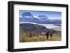 Hikers Descend a Grassy Slope with Lake-Eleanor Scriven-Framed Photographic Print