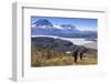 Hikers Descend a Grassy Slope with Lake-Eleanor Scriven-Framed Photographic Print