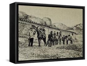 Hikers in San Jeronimo. Montserrat. Catalonia. Spain-null-Framed Stretched Canvas