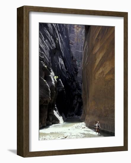 Hikers in Zion Narrows, Zion National Park, UT, USA-Lin Alder-Framed Photographic Print