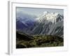 Hikers Look up at Snowy Mountain Top, New Zealand-Michael Brown-Framed Photographic Print