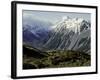 Hikers Look up at Snowy Mountain Top, New Zealand-Michael Brown-Framed Photographic Print