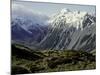 Hikers Look up at Snowy Mountain Top, New Zealand-Michael Brown-Mounted Photographic Print