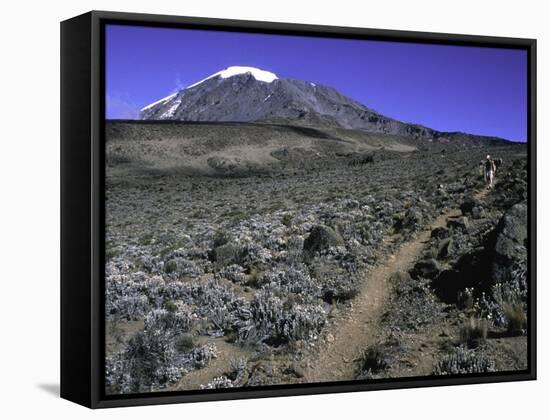 Hikers Moving Through a Rocky Area, Kilimanjaro-Michael Brown-Framed Stretched Canvas