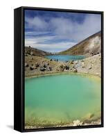 Hikers Near Emerald Lakes on the Tongariro Crossing, Tongariro National Park, New Zealand-Kober Christian-Framed Stretched Canvas