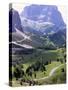 Hikers on Alta Via Dolomiti Trail and Gardena Pass Below and Sassolungo Range 3181M, Alto Adige-Richard Nebesky-Stretched Canvas