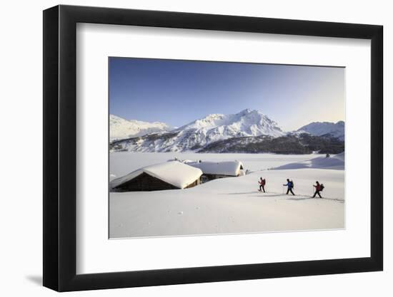 Hikers on Snowshoes, Spluga, Maloja Pass. Engadine. Switzerland. Europe-ClickAlps-Framed Photographic Print