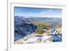 Hikers on steep crest covered with snow in the Ammergau Alps, Tegelberg, Fussen, Bavaria, Germany, -Roberto Moiola-Framed Photographic Print