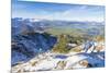 Hikers on steep crest covered with snow in the Ammergau Alps, Tegelberg, Fussen, Bavaria, Germany, -Roberto Moiola-Mounted Photographic Print