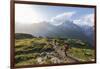 Hikers on the way to Lacs De Cheserys from Argentiere with Les Drus and Aiguille Verte in the backg-Roberto Moiola-Framed Photographic Print