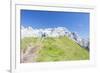 Hikers proceed on the path to the rocky peaks, Doss Del Sabion, Pinzolo, Brenta Dolomites, Trentino-Roberto Moiola-Framed Photographic Print