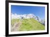 Hikers proceed on the path to the rocky peaks, Doss Del Sabion, Pinzolo, Brenta Dolomites, Trentino-Roberto Moiola-Framed Photographic Print