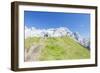 Hikers proceed on the path to the rocky peaks, Doss Del Sabion, Pinzolo, Brenta Dolomites, Trentino-Roberto Moiola-Framed Photographic Print
