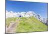 Hikers proceed on the path to the rocky peaks, Doss Del Sabion, Pinzolo, Brenta Dolomites, Trentino-Roberto Moiola-Mounted Photographic Print