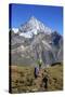 Hikers Proceed Towards the High Peak of Dent Herens in a Clear Summer Day, Switzerland-Roberto Moiola-Stretched Canvas