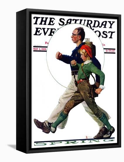 "Hikers" Saturday Evening Post Cover, May 5,1928-Norman Rockwell-Framed Stretched Canvas