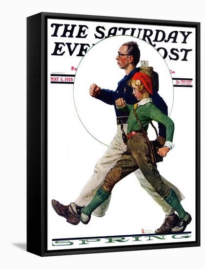 "Hikers" Saturday Evening Post Cover, May 5,1928-Norman Rockwell-Framed Stretched Canvas