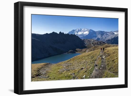 Hikers Walking on the Colle Del Nivolet Beside Rossett Lake (Lago Rossett)-Roberto Moiola-Framed Photographic Print