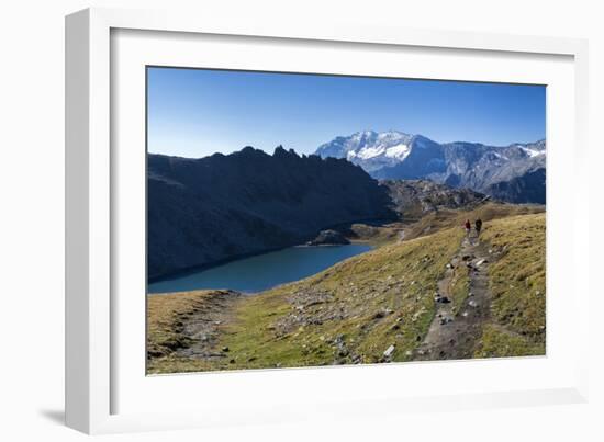 Hikers Walking on the Colle Del Nivolet Beside Rossett Lake (Lago Rossett)-Roberto Moiola-Framed Photographic Print