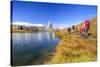 Hikers Walking on the Path Beside the Stellisee with the Matterhorn Reflected-Roberto Moiola-Stretched Canvas