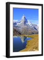 Hikers Walking on the Path Beside the Stellisee with the Matterhorn Reflected-Roberto Moiola-Framed Photographic Print