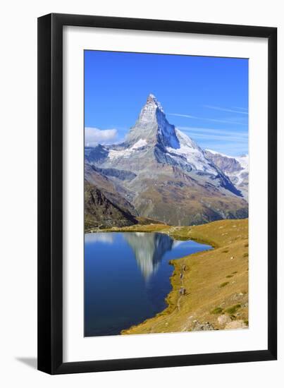 Hikers Walking on the Path Beside the Stellisee with the Matterhorn Reflected-Roberto Moiola-Framed Photographic Print