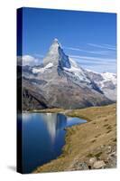 Hikers Walking on the Path Beside the Stellisee with the Matterhorn Reflected-Roberto Moiola-Stretched Canvas