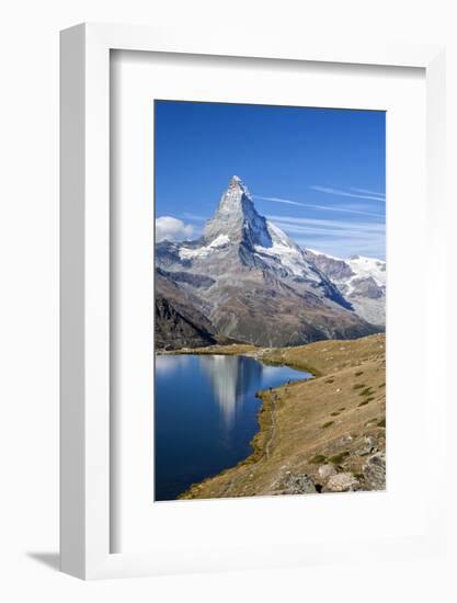 Hikers Walking on the Path Beside the Stellisee with the Matterhorn Reflected-Roberto Moiola-Framed Photographic Print