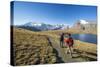 Hikers Wallking Along Rosset Lake, Gran Paradiso National Park, Alpi Graie (Graian Alps), Italy-Roberto Moiola-Stretched Canvas