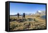 Hikers Wallking Along Rosset Lake, Gran Paradiso National Park, Alpi Graie (Graian Alps), Italy-Roberto Moiola-Framed Stretched Canvas