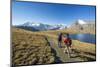 Hikers Wallking Along Rosset Lake, Gran Paradiso National Park, Alpi Graie (Graian Alps), Italy-Roberto Moiola-Mounted Photographic Print