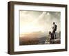 Hikers With Backpacks Enjoying Valley View From Top Of A Mountain-Dudarev Mikhail-Framed Art Print