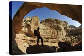 Hiking, Hickman Bridge, Capitol Reef National Park, Utah, USA, (Mr)-Norbert Eisele-Hein-Stretched Canvas