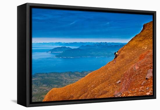 Hiking on the summit of Mt. Edgecumbe, Kruzof Island, Southeast Alaska-Mark A Johnson-Framed Stretched Canvas